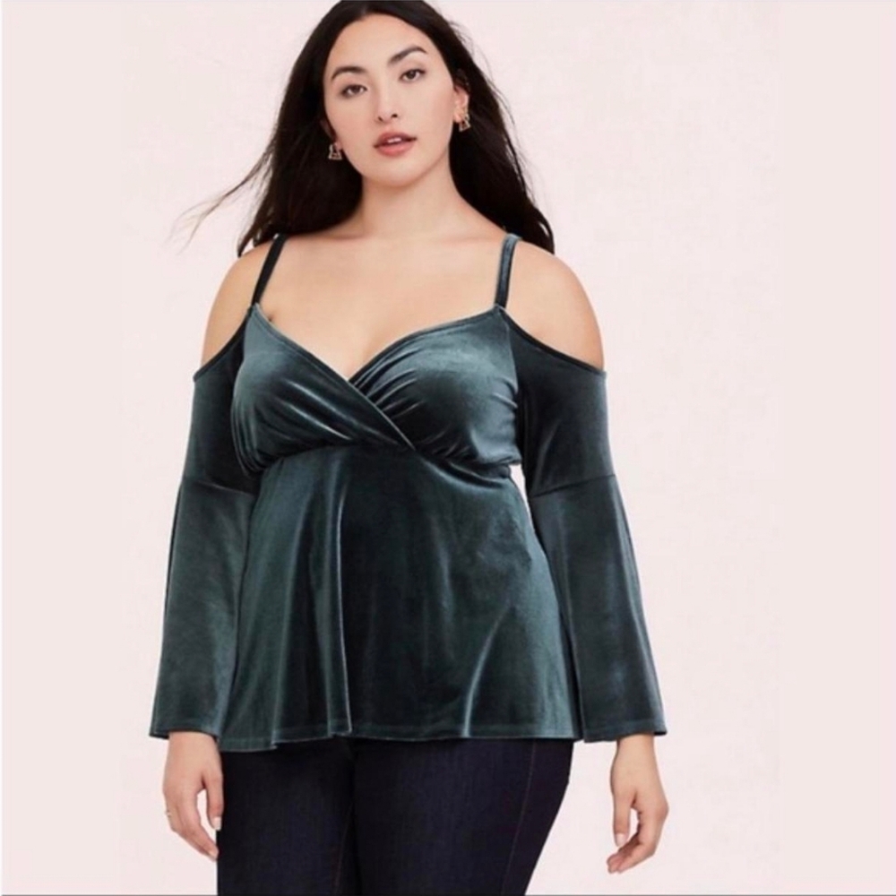 Torrid Dark Green Velvet Cold Shoulder Blouse